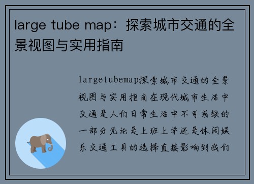 large tube map：探索城市交通的全景视图与实用指南